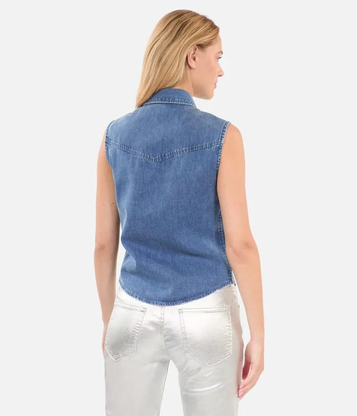 Women Blouses and Shirts THE KOOPLES Sleeveless Blue Denim Shirt