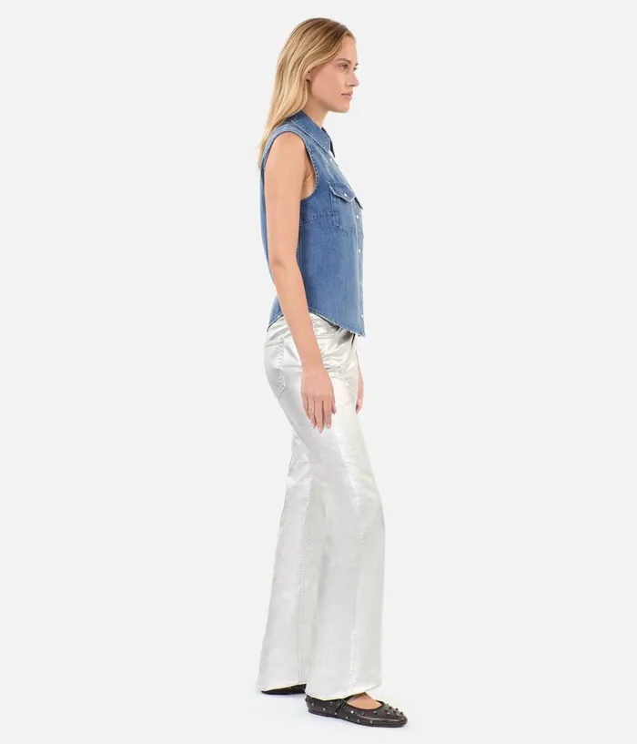 Women Blouses and Shirts THE KOOPLES Sleeveless Blue Denim Shirt