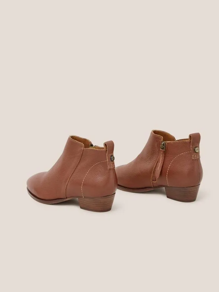 Women BOOTS White Stuff Leather Willow Ankle Boot Dark Tan