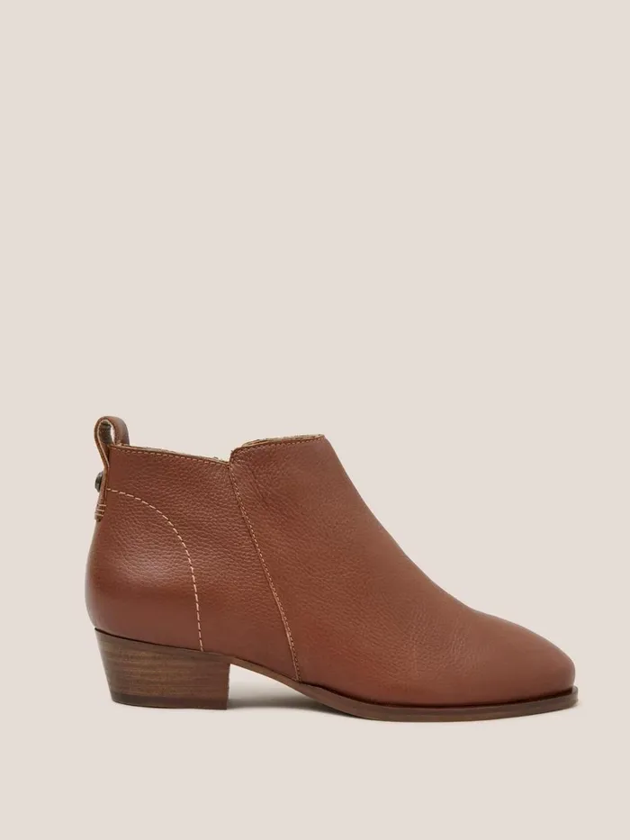 Women BOOTS White Stuff Leather Willow Ankle Boot Dark Tan