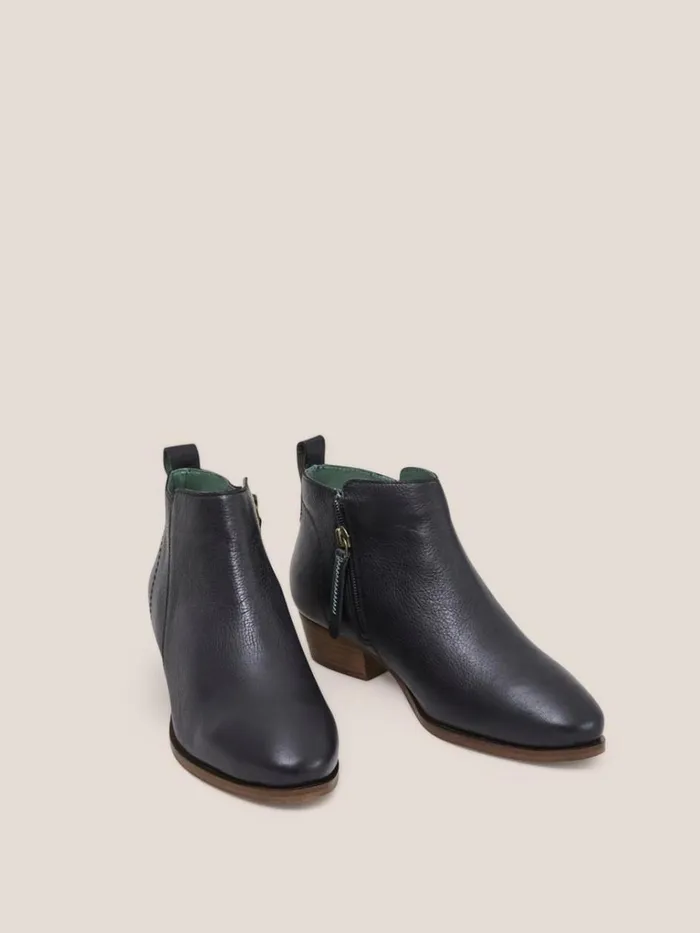 Women BOOTS White Stuff Leather Willow Ankle Boot Pure Black
