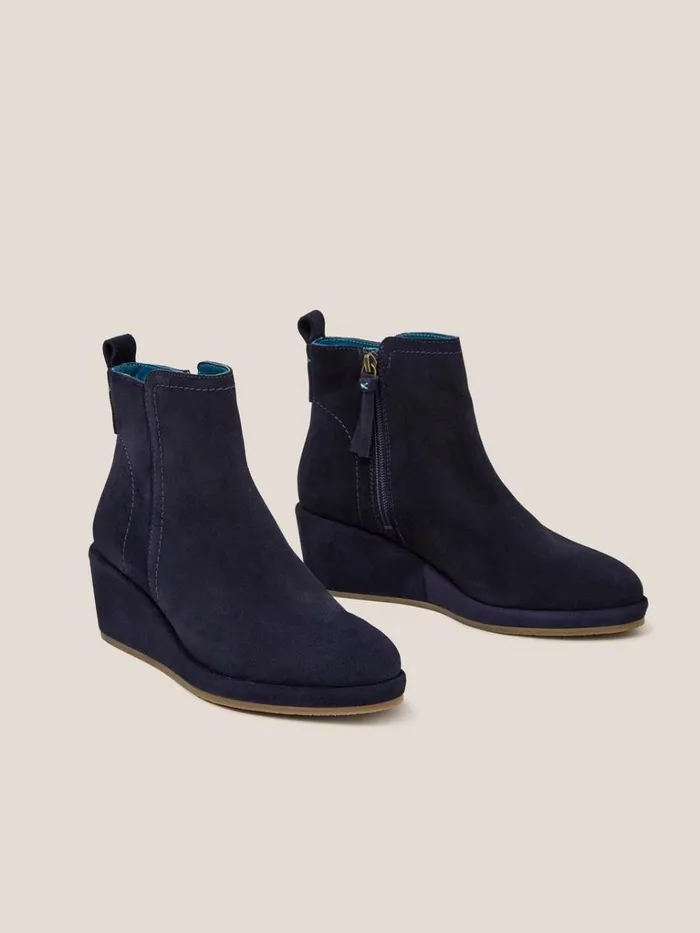 Women BOOTS White Stuff Luna Suede Wedge Ankle Boot Dark Navy