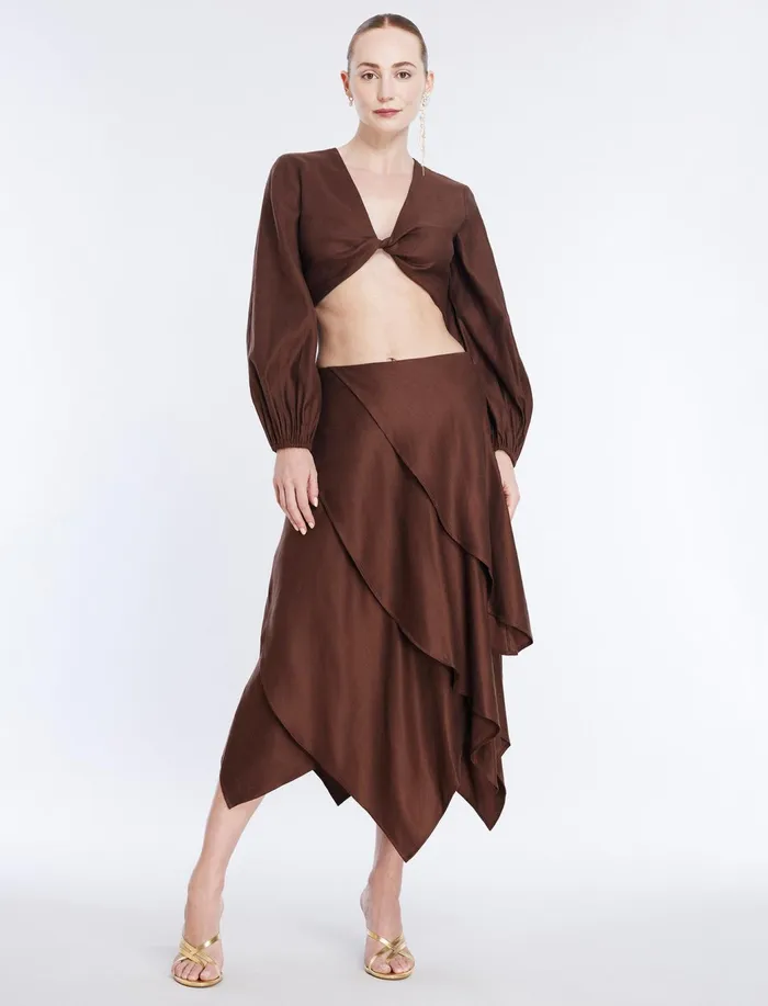 Women Bottoms BCBG Tiered Asymmetrical Skirt Chocolate
