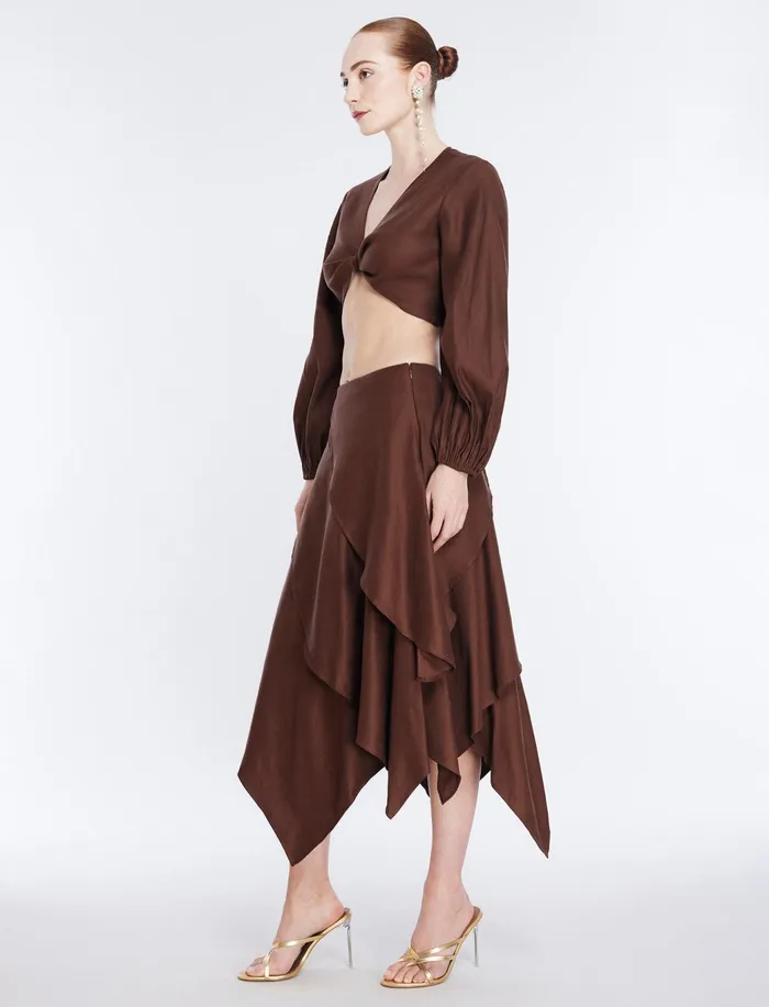 Women Bottoms BCBG Tiered Asymmetrical Skirt Chocolate