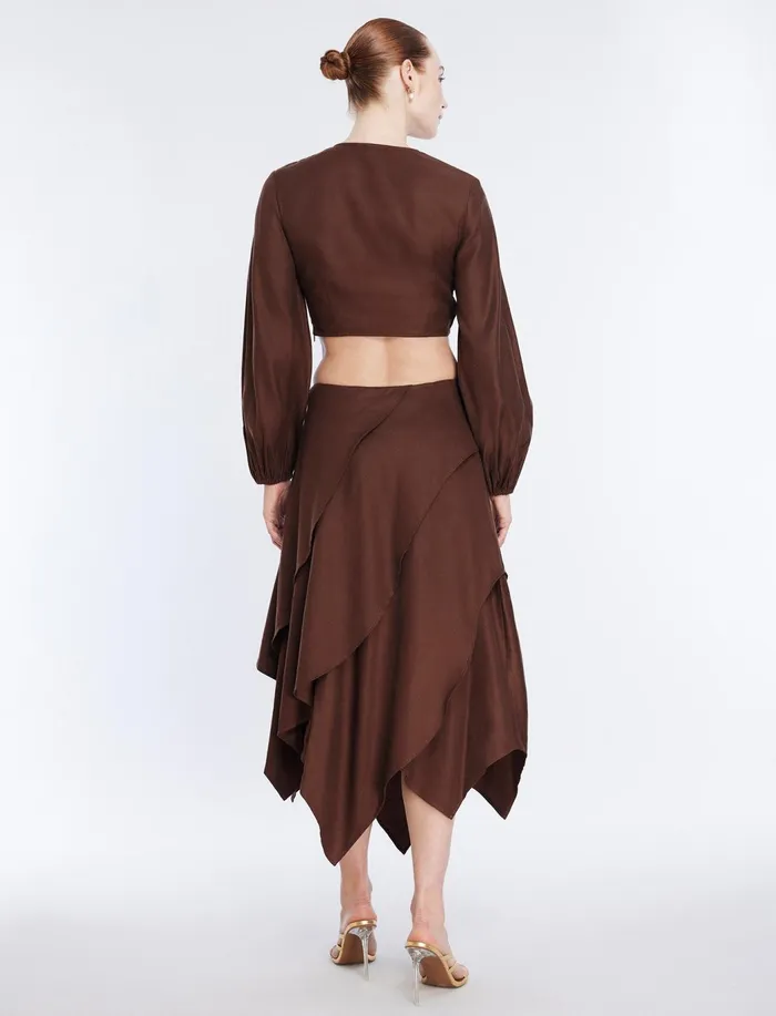 Women Bottoms BCBG Tiered Asymmetrical Skirt Chocolate