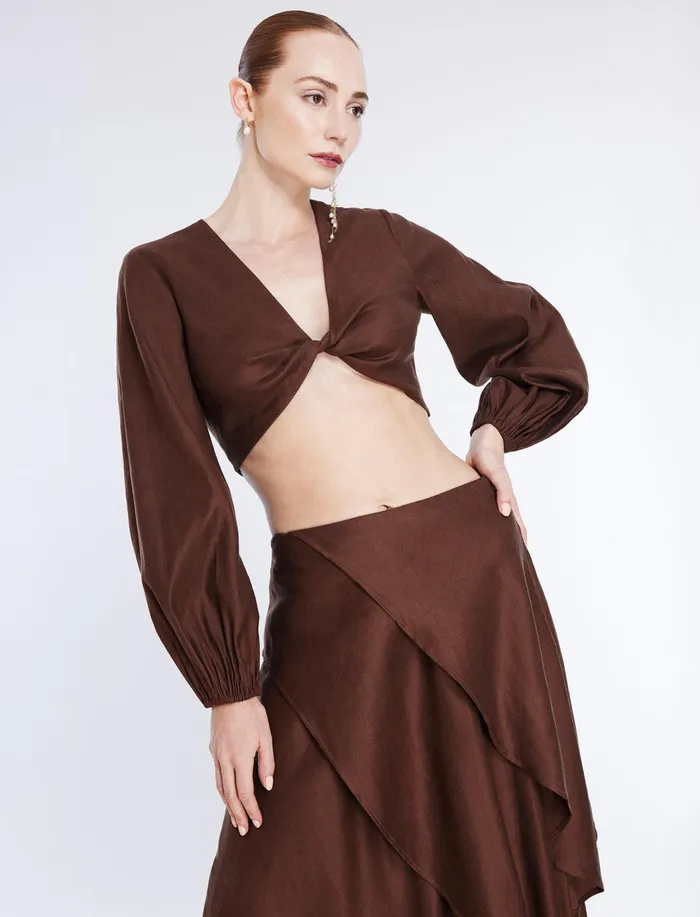 Women Bottoms BCBG Tiered Asymmetrical Skirt Chocolate