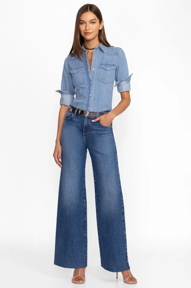 Women Bottoms Johnny Was LUMIERE WIDE LEG JEAN Vintage Blue