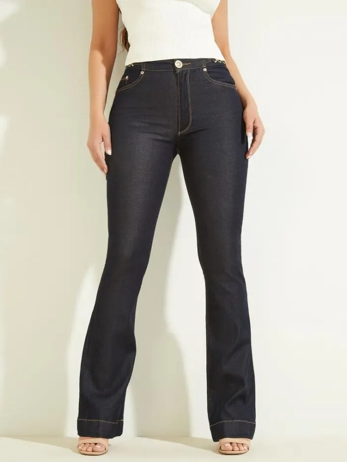 Women Bottoms Marciano Fit And Flare Denim Pant Blue Rinse Wash