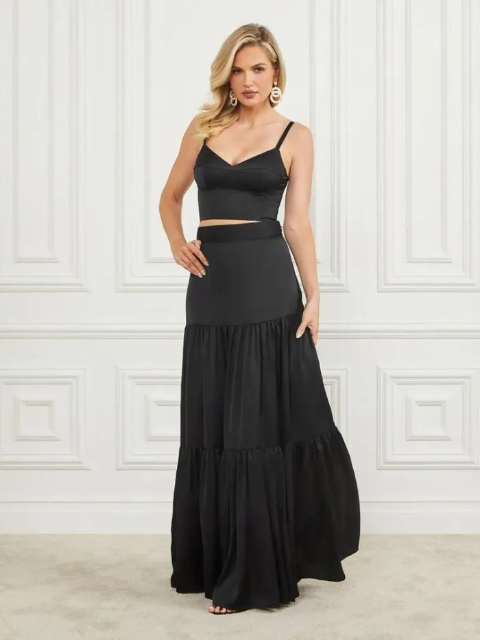 Women Bottoms Marciano Susanne Satin Maxi Skirt Black