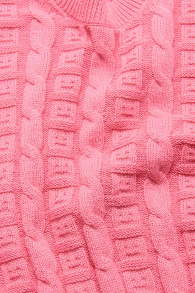 Women Cable Wool Jumper Tango Pink Acne Studios Knitwear