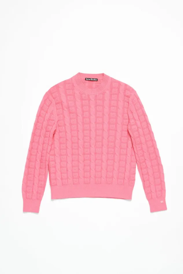 Women Cable Wool Jumper Tango Pink Acne Studios Knitwear
