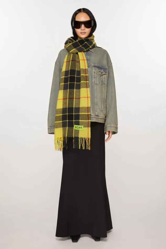 Women Check Fringe Scarf Yellowblack Acne Studios Scarves