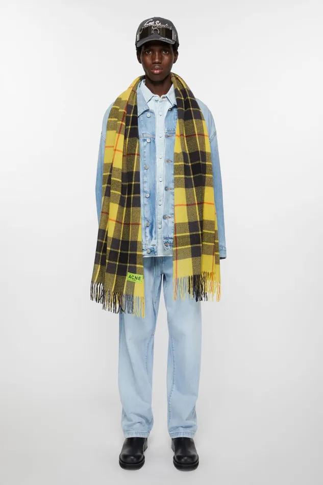 Women Check Fringe Scarf Yellowblack Acne Studios Scarves
