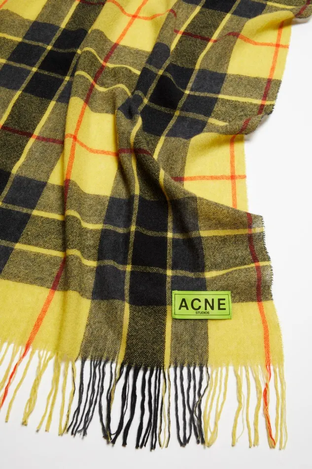 Women Check Fringe Scarf Yellowblack Acne Studios Scarves