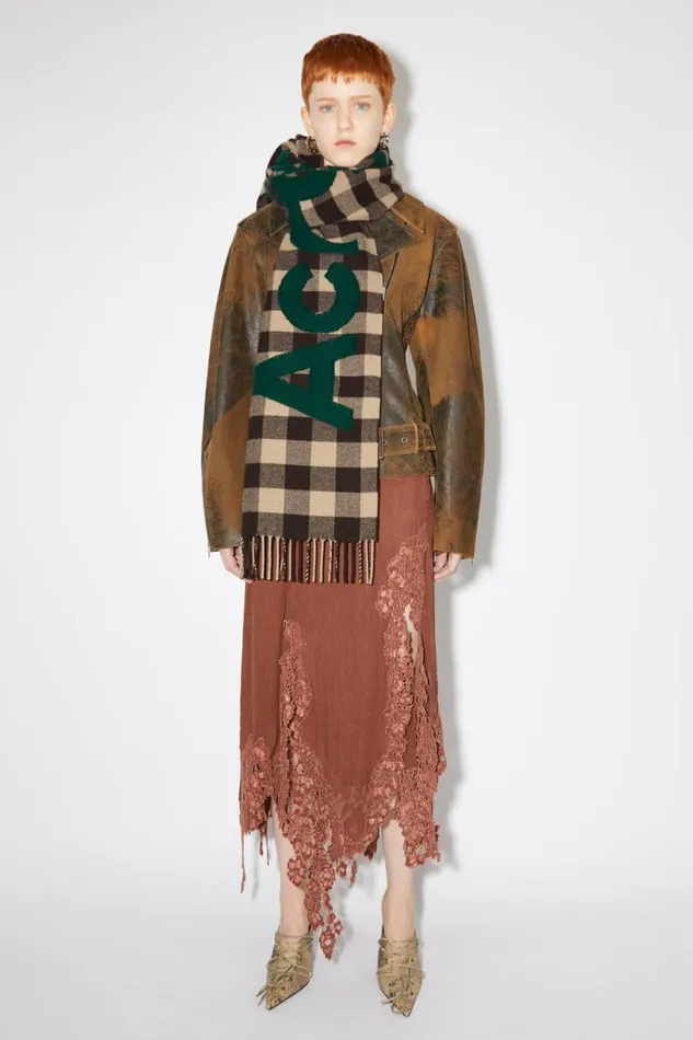 Women Check Logo Scarf Browngreen Acne Studios Scarves