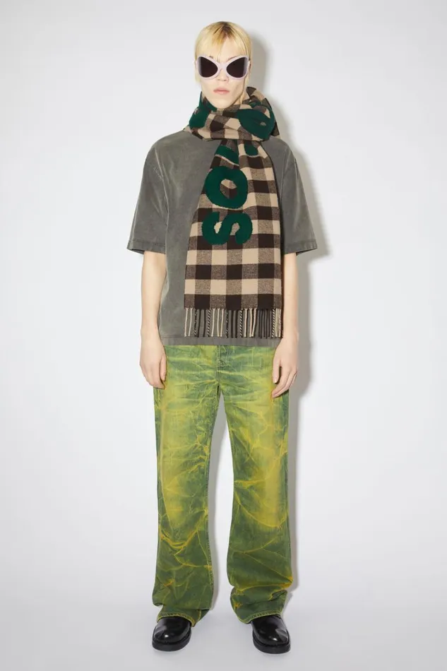 Women Check Logo Scarf Browngreen Acne Studios Scarves