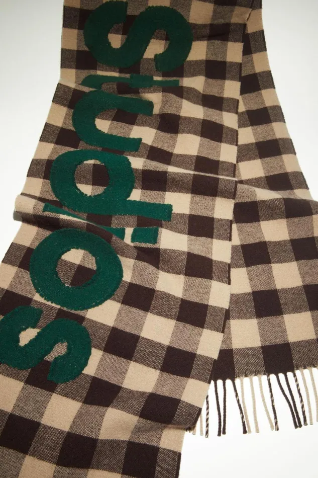 Women Check Logo Scarf Browngreen Acne Studios Scarves