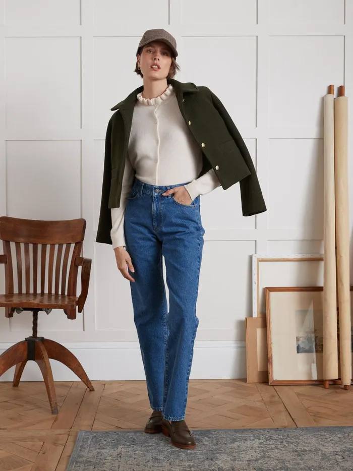 Women Clothing Cyrillus Cardigan With Frilly Neckline 8211 The Cashmere Collection Craie