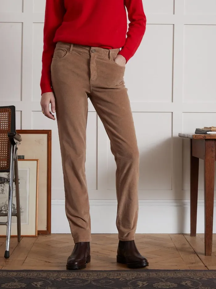 Women Clothing Cyrillus Chloe Corduroy SlimFit Trousers Beige Taupe