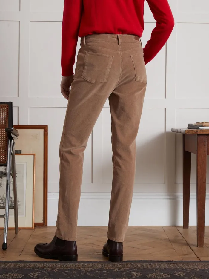 Women Clothing Cyrillus Chloe Corduroy SlimFit Trousers Beige Taupe