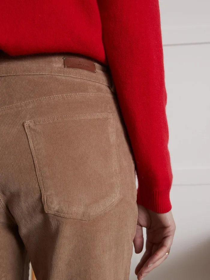 Women Clothing Cyrillus Chloe Corduroy SlimFit Trousers Beige Taupe