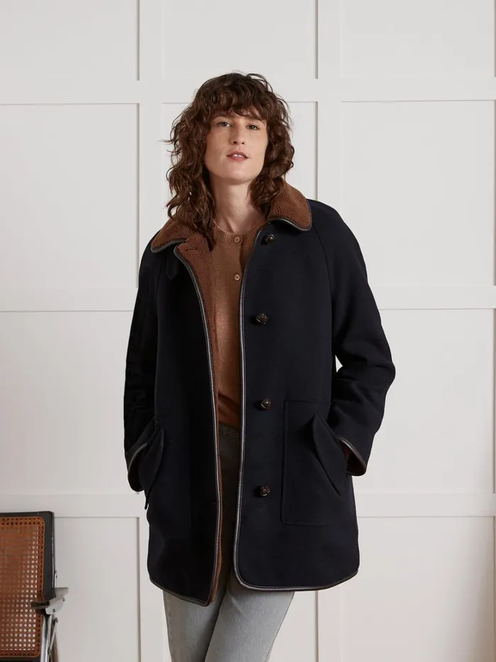 Women Clothing Cyrillus Coat With Trimmed Sherpa Lining Encre