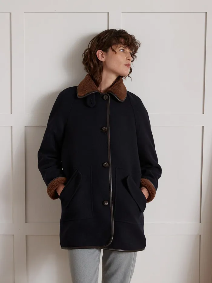 Women Clothing Cyrillus Coat With Trimmed Sherpa Lining Encre