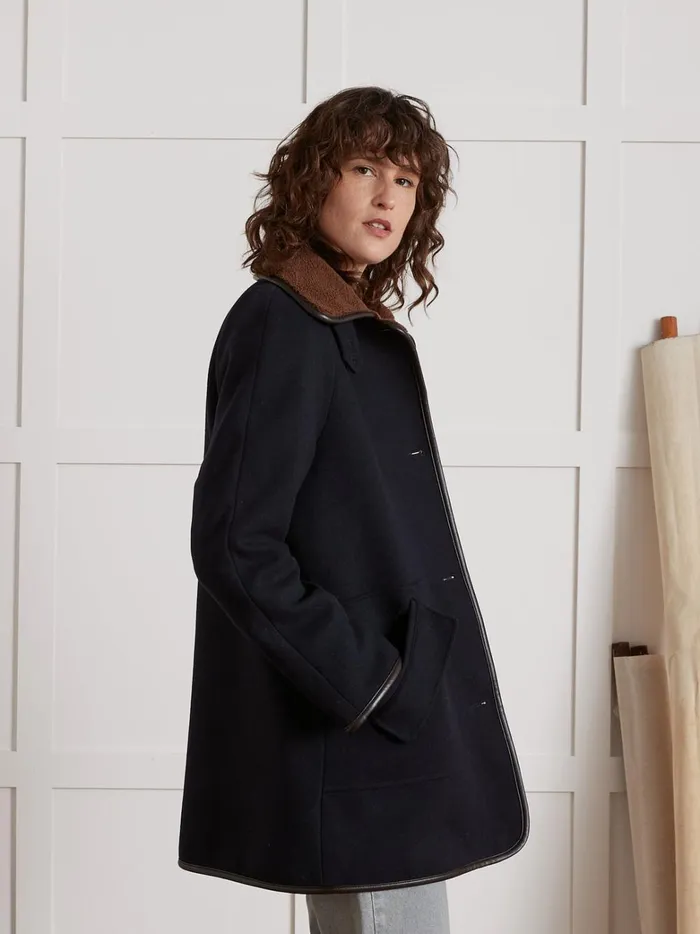 Women Clothing Cyrillus Coat With Trimmed Sherpa Lining Encre