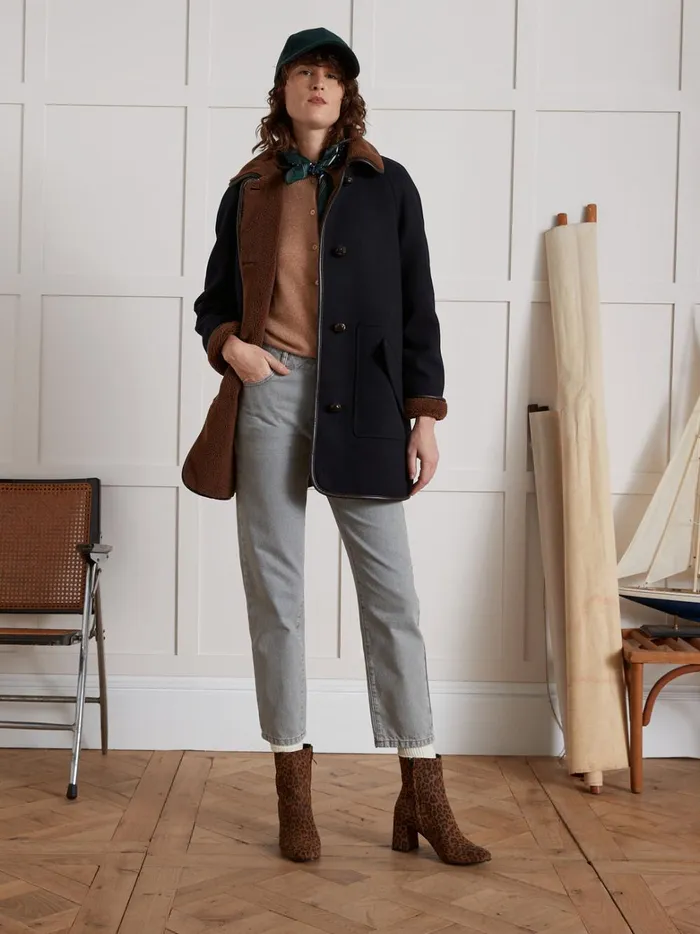 Women Clothing Cyrillus Coat With Trimmed Sherpa Lining Encre