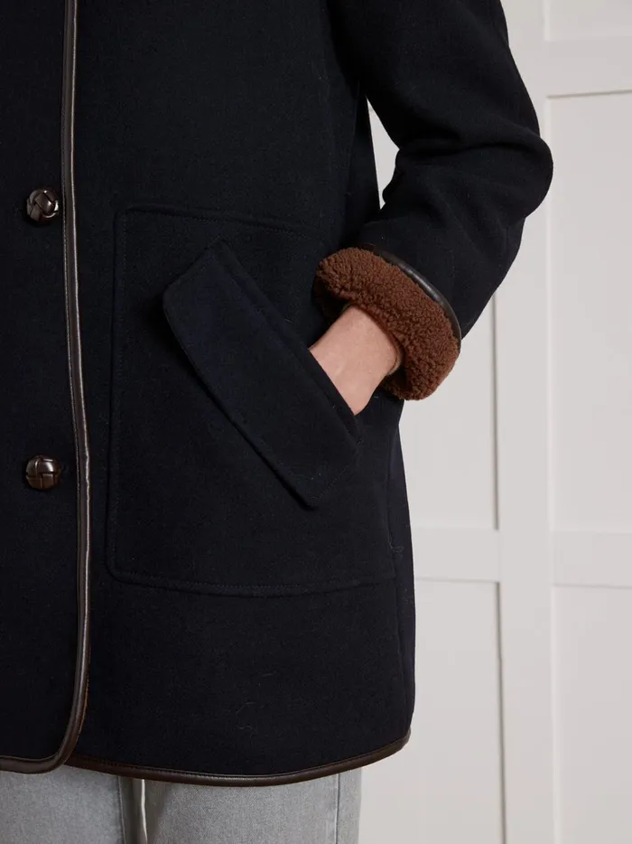 Women Clothing Cyrillus Coat With Trimmed Sherpa Lining Encre