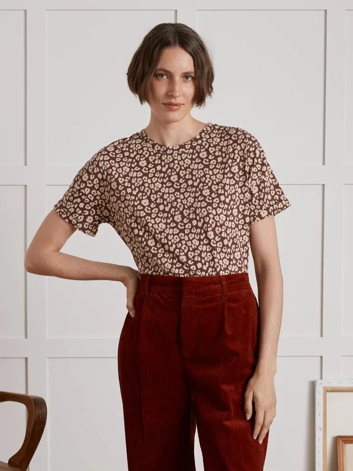 Women Clothing Cyrillus Fauve Print TShirt With Round Neckline Imp Fauve