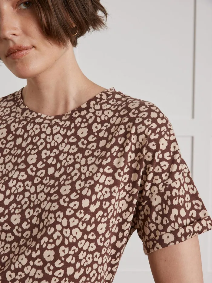 Women Clothing Cyrillus Fauve Print TShirt With Round Neckline Imp Fauve