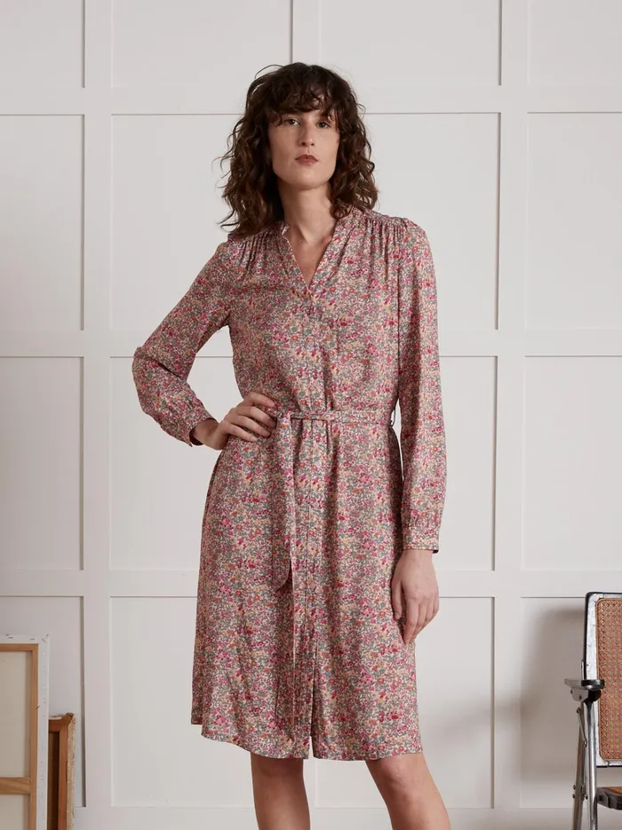 Women Clothing Cyrillus MidLength Shirt Dress With Babingdon Floral Motif 8211 Made With Liberty Fabric Lib Babington Rose
