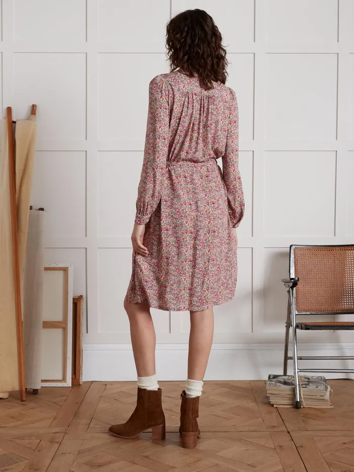 Women Clothing Cyrillus MidLength Shirt Dress With Babingdon Floral Motif 8211 Made With Liberty Fabric Lib Babington Rose