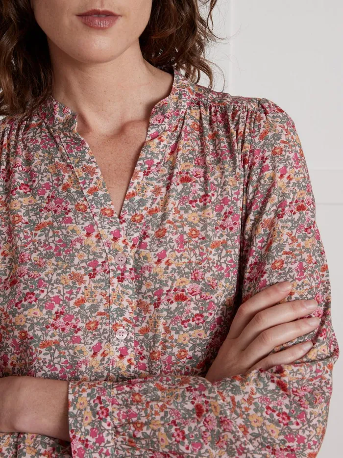 Women Clothing Cyrillus MidLength Shirt Dress With Babingdon Floral Motif 8211 Made With Liberty Fabric Lib Babington Rose