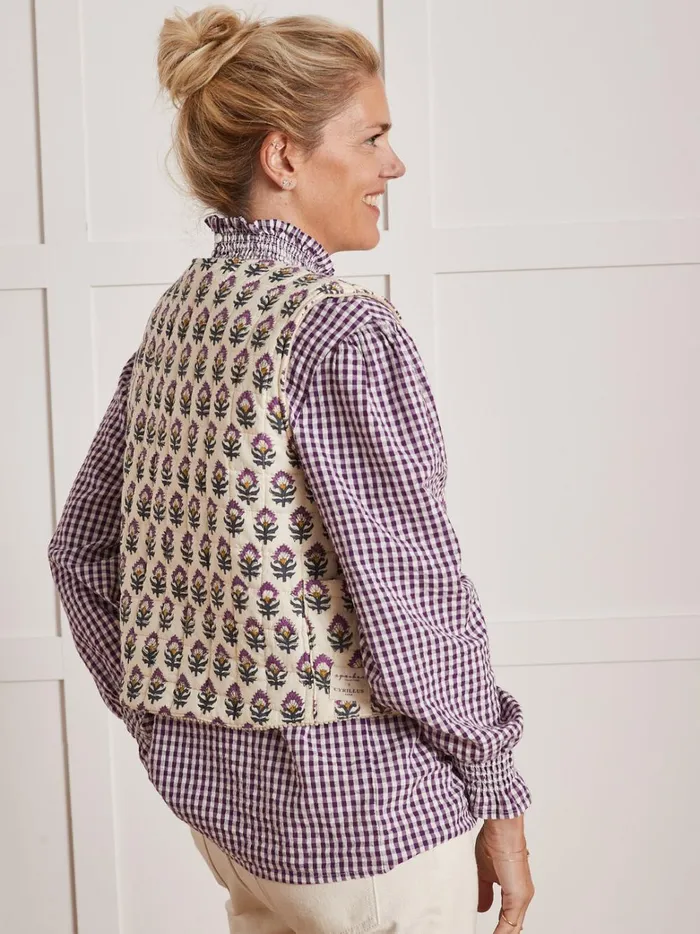 Women Clothing Cyrillus Reversible Sakari Sleeveless Jacket 8211 Apaches Collection Imp Woodblock