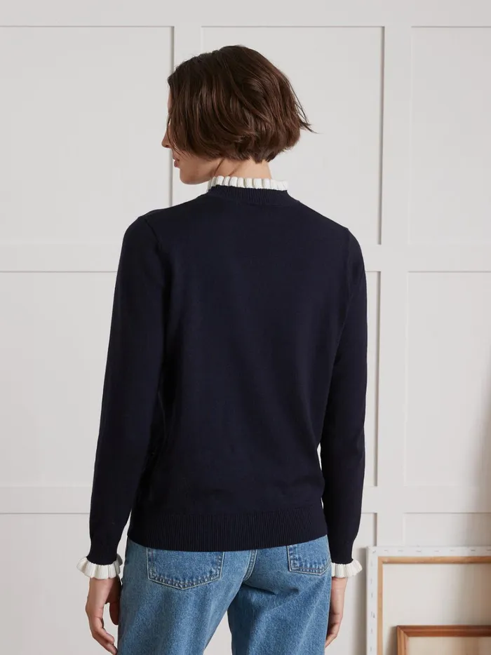 Women Clothing Cyrillus Rws Merino Wool Sweater With Ruffled Neckline Marine