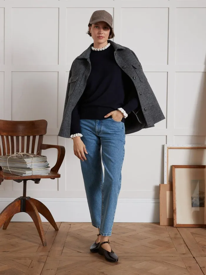 Women Clothing Cyrillus Rws Merino Wool Sweater With Ruffled Neckline Marine