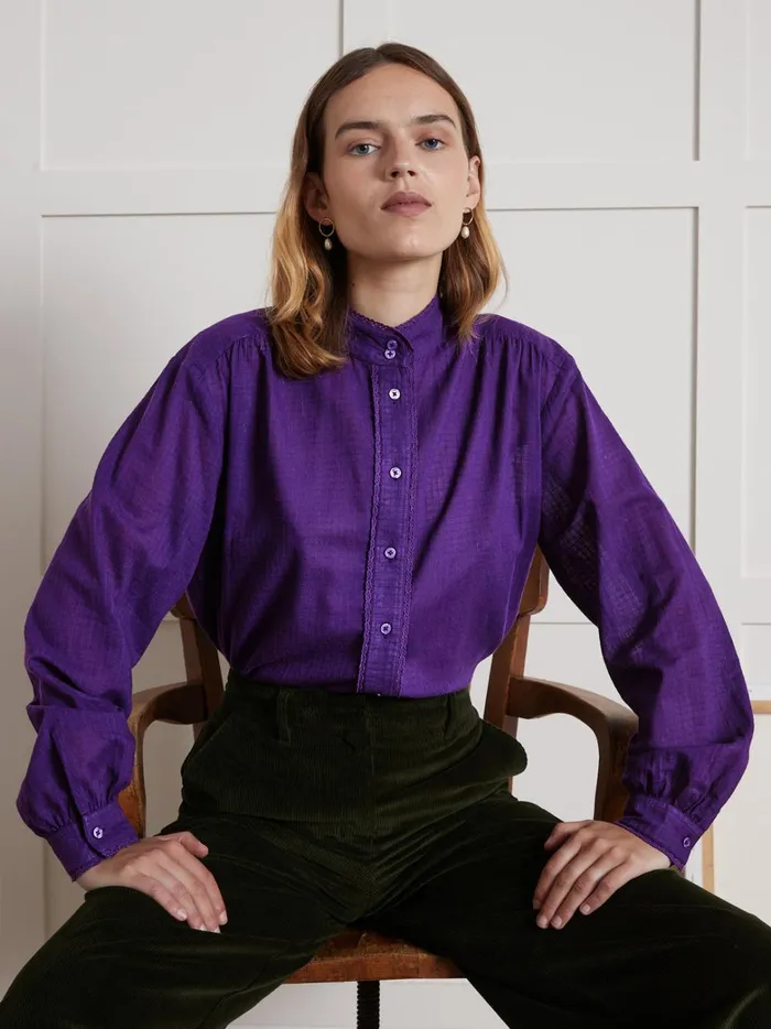 Women Clothing Cyrillus Shirt Made With A CheckLike Textured Fabric Violet