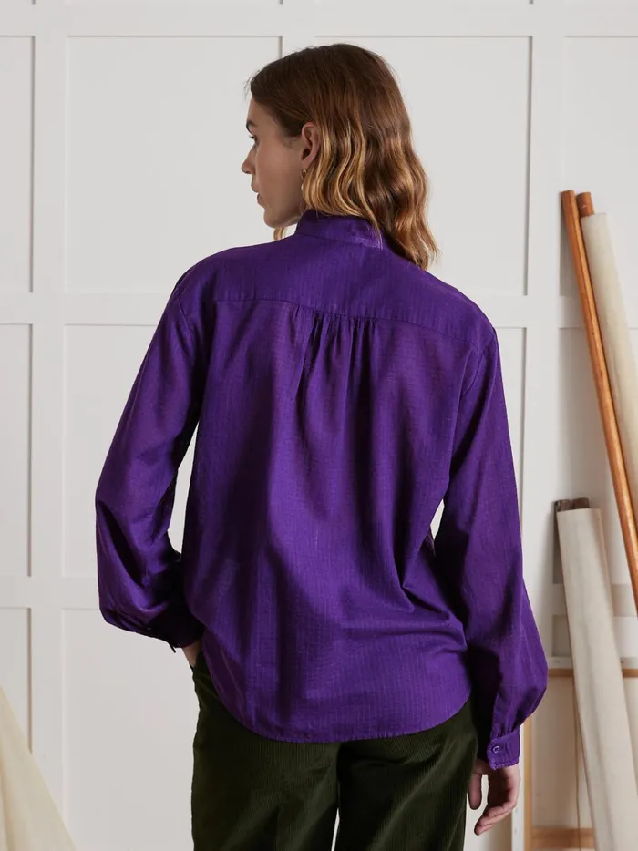 Women Clothing Cyrillus Shirt Made With A CheckLike Textured Fabric Violet