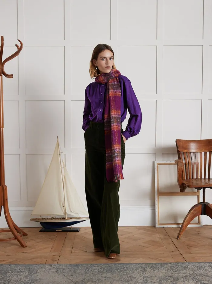 Women Clothing Cyrillus Shirt Made With A CheckLike Textured Fabric Violet