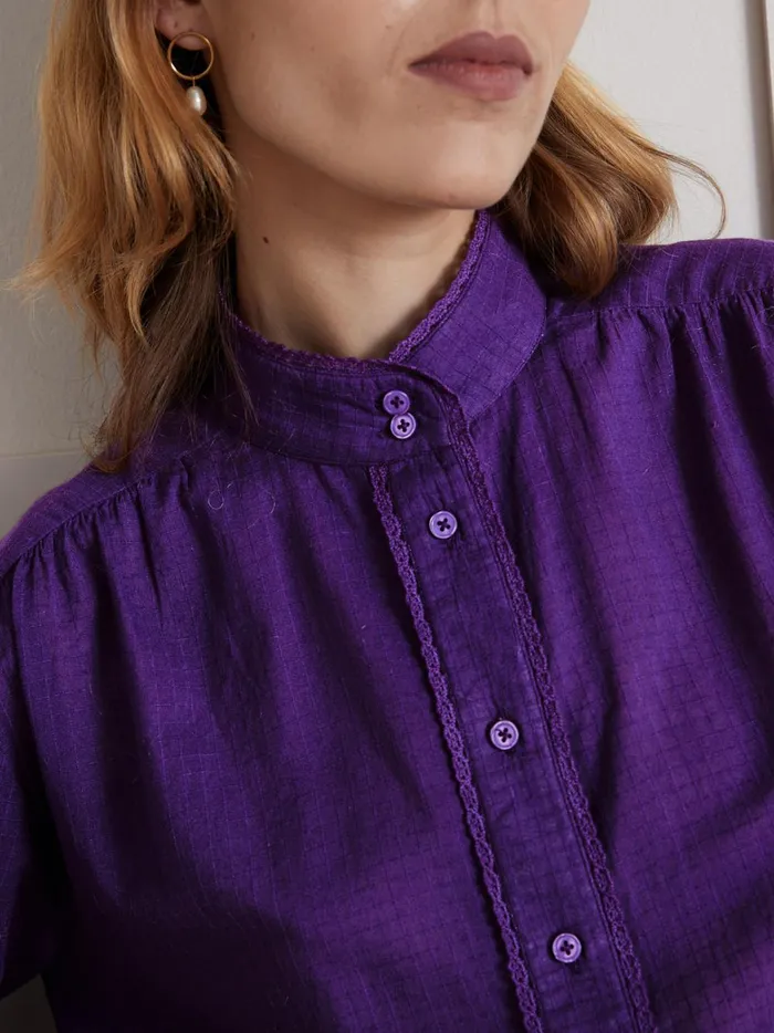 Women Clothing Cyrillus Shirt Made With A CheckLike Textured Fabric Violet