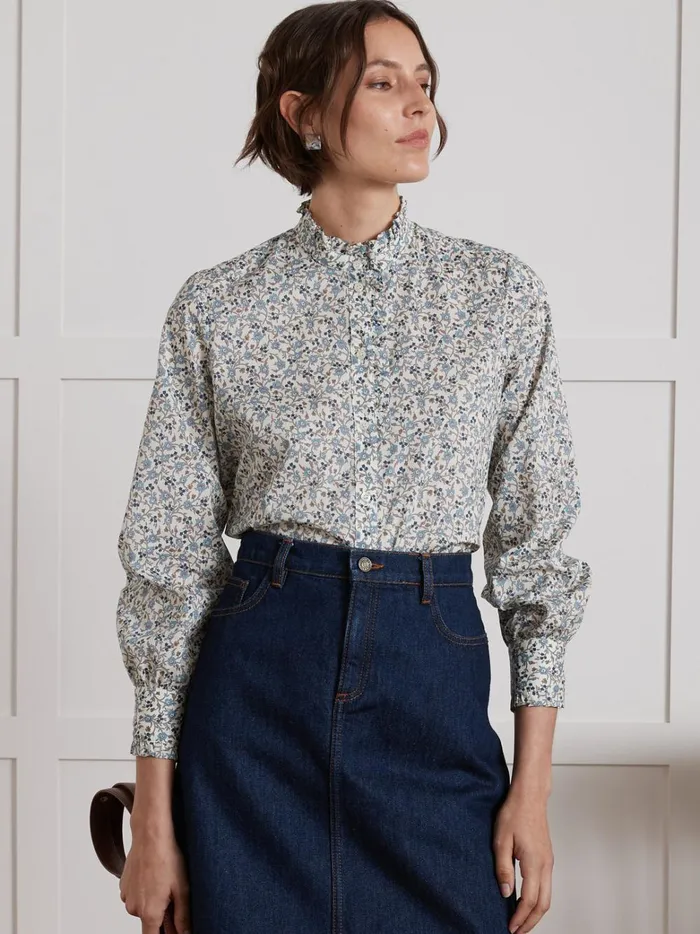 Women Clothing Cyrillus Shirt With Ruffled Collar Made With Liberty Fabric 8211 The Limited Collection Lib Hannah Fay