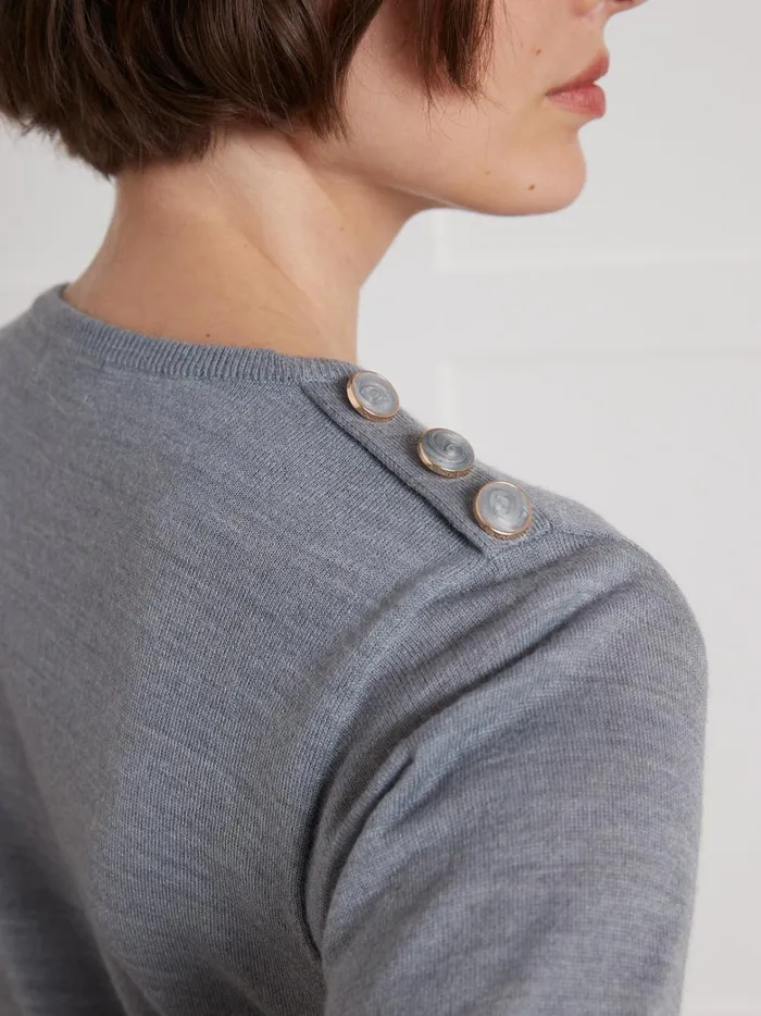 Women Clothing Cyrillus Sweater With Round Neckline And Buttons Gris Chine
