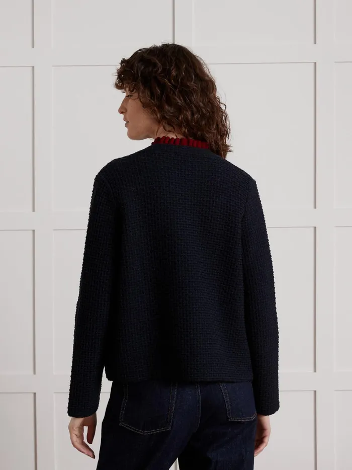 Women Clothing Cyrillus Tweed Effect Cardigan Jacket Navy Noir