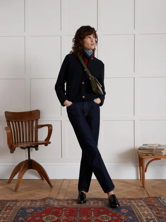 Women Clothing Cyrillus Tweed Effect Cardigan Jacket Navy Noir