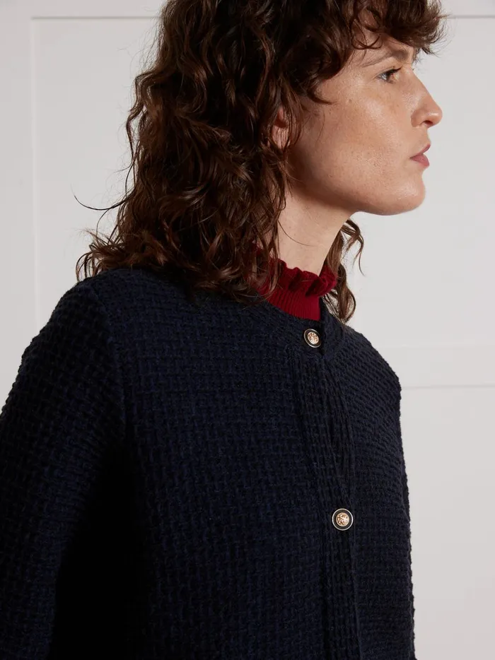 Women Clothing Cyrillus Tweed Effect Cardigan Jacket Navy Noir