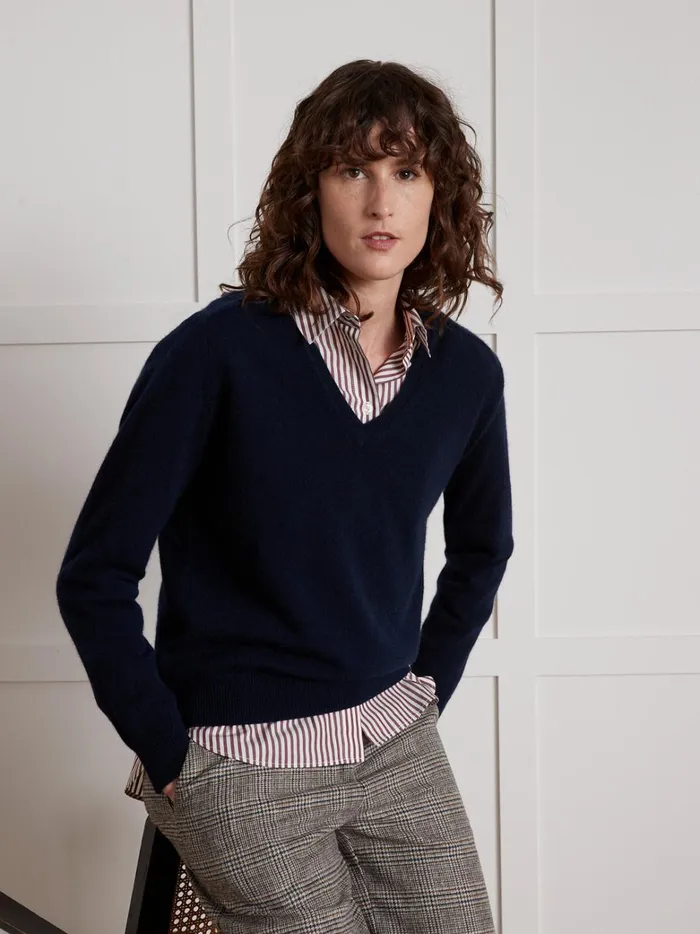 Women Clothing Cyrillus VNeck Sweater 8211 The Cashmere Collection Marine