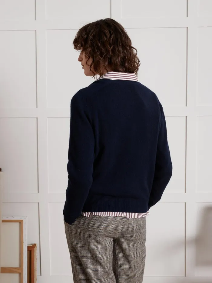 Women Clothing Cyrillus VNeck Sweater 8211 The Cashmere Collection Marine