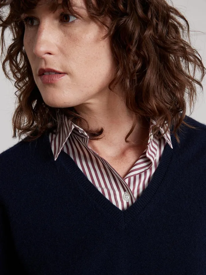 Women Clothing Cyrillus VNeck Sweater 8211 The Cashmere Collection Marine